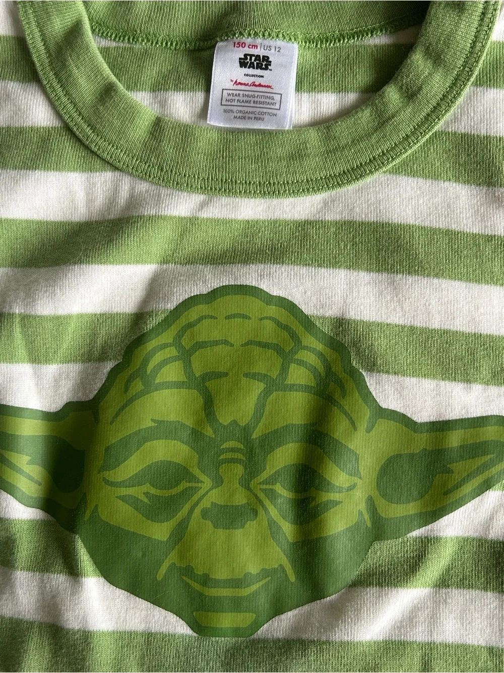 Hanna Andersson Green and White Striped Kids Short Pajama Set with Yoda Graphic